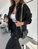 RYSE Kadın Mevsim Kaşe Fermuarlı Ceket Etek Takım Kaşmir Ceket Etekli İkili Takım Kaşe Bomber Ceket-Etek Takım - 1