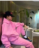 Nakış İşlemeli Üç İplik Sweat Takım- Pembe thumbnail 2