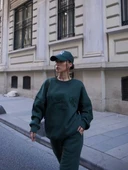 Bisiklet Yaka Nakış İşlemeli Üç İplik Sweat Takım - Yeşil thumbnail 4