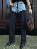 Kadın Jeans Kot Parçalı Palazzo Pantolon - Siyah thumbnail 1