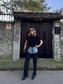 Kadın Jeans Kot Parçalı Palazzo Pantolon - Siyah thumbnail 3