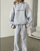 Nakış İşlemeli Üç İplik Sweat Takım- Gri thumbnail 3