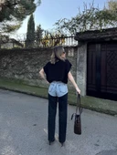 Kadın Jeans Kot Parçalı Palazzo Pantolon - Siyah thumbnail 5