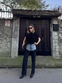 Kadın Jeans Kot Parçalı Palazzo Pantolon - Siyah thumbnail 6