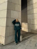 Üç İplik Yakalı Sweat Baggy Pantalonlu Takım - Yeşil thumbnail 6