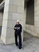 Üç İplik Yakalı Sweat Baggy Pantalonlu Takım - Siyah thumbnail 6