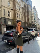 İki Parçalı Pileli Askılı Kadın Mini Elbise - Haki thumbnail 6