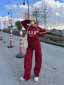 Üç İplik Yakalı Sweat Baggy Pantalonlu Takım - Bordo thumbnail 6