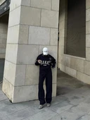 Üç İplik Yakalı Sweat Baggy Pantalonlu Takım - Siyah thumbnail 3