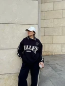 Üç İplik Yakalı Sweat Baggy Pantalonlu Takım - Siyah thumbnail 4