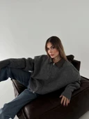 Deri Yakalı Pamuk dokulu Çift Taraflı Çalışan Fermuar Ceket - Füme - 2