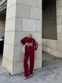 Üç İplik Yakalı Sweat Baggy Pantalonlu Takım - Bordo thumbnail 2