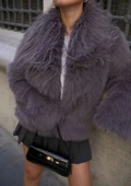 Salaş Sakallı Yumuşak Dokulu Yakalı Cepli Suni Kürk - füme thumbnail 6