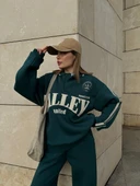 Üç İplik Yakalı Sweat Baggy Pantalonlu Takım - Yeşil thumbnail 5