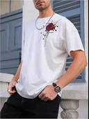 Erkek Bisiklet Yaka Kısa Kol Baskılı T-shirt - Beyaz thumbnail 3