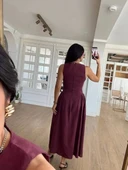 Kolsuz Uzun Kabardin Elbise - Bordo thumbnail 6