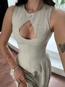 Kolsuz Uzun Kabardin Elbise - Gri thumbnail 5