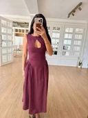 Kolsuz Uzun Kabardin Elbise - Bordo thumbnail 2