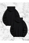 Örümcek Baskılı Sevgili Çift Kombini Kapüşonlu Sweatshirt & Hodie - Siyah thumbnail 2