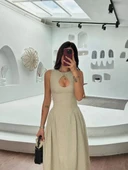 Kolsuz Uzun Kabardin Elbise - Gri thumbnail 4