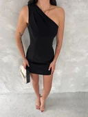 Tek Omuzlu Kolsuz Mini Boy Elbise - Siyah thumbnail 3