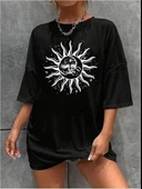 Kadın Bisiklet Yaka Baskılı T-shirt - Siyah thumbnail 1