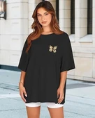 Kadın Bisiklet Yaka Baskılı T-shirt - Siyah thumbnail 5