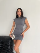 Yarım Bogazlı Kolsuz Mini Boy Elbise - Gri thumbnail 3