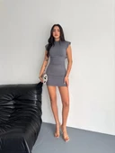 Yarım Bogazlı Kolsuz Mini Boy Elbise - Gri thumbnail 2