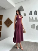 Kolsuz Uzun Kabardin Elbise - Bordo thumbnail 8