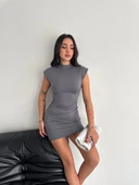 Yarım Bogazlı Kolsuz Mini Boy Elbise - Gri thumbnail 5