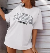 Kadın Bisiklet Yaka Baskılı T-shirt - Beyaz thumbnail 1