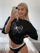 Kadın Baskılı Oversize T-shirt - Siyah thumbnail 6