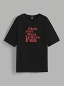 Kadın Baskılı Oversize T-shirt - Siyah thumbnail 2