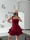 Mini Askılı Elbise - Bordo thumbnail 5