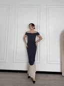 Striptiz Omuzlu Uzun Elbise- Füme thumbnail 2