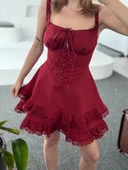 Mini Askılı Elbise - Bordo thumbnail 7