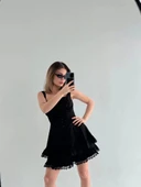 Mini Askılı Elbise - Siyah - 1