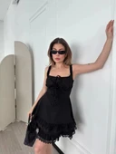 Mini Askılı Elbise - Siyah - 5