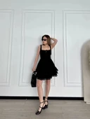 Mini Askılı Elbise - Siyah - 2