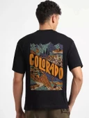 Erkek Baskılı Oversize T-shirt - Siyah thumbnail 2