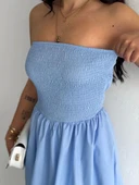 Straplez Pileli Elbise - Açık Mavi thumbnail 5