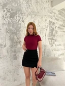 Kadın Kısa kol Badi bluz - Bordo thumbnail 1