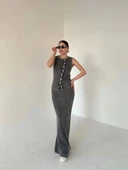 Uzun Etekli Önü Düğmeli Badi İkili Takım- Antrasit thumbnail 3