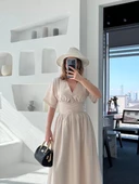 Kısa Kollu Uzun Elbise - Kırık Beyaz thumbnail 5