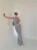 Uzun Etekli Önü Düğmeli Badi İkili Takım- Gri thumbnail 2