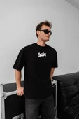 Erkek Baskılı Oversize T-shirt - Siyah thumbnail 5