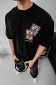 Erkek Baskılı Oversize T-shirt - Siyah thumbnail 2