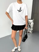 Kısa Kol Baskılı T-shirt - Beyaz thumbnail 7