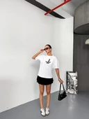 Kısa Kol Baskılı T-shirt - Beyaz thumbnail 5